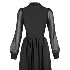 Deandri Nosferatu Shirred Dress with Collar Piece